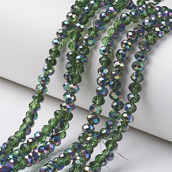 Electroplate Transparent Glass Beads Strands, Half Multi-color Plated, Faceted, Rondelle, Olive Drab, 6x5mm, Hole: 1mm, about 83~85pcs/strand, 38~39cm(EGLA-A034-T6mm-Q04)