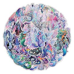 50Pcs Holographic PVC Self-Adhesive Angel Mermaid Gragon Stickers, Waterproof Decals for Kid's Art Craft, Bottle, Luggage Decor, Mixed Color, 40~55mm(PW-WG83335-01)