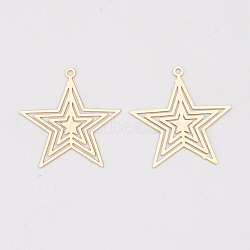 Brass Pendants, Etched Metal Embellishments, Long-Lasting Plated, Star, Light Gold, 22.5x21.5x0.3mm, Hole: 1.2mm(KKC-S001-028KC)