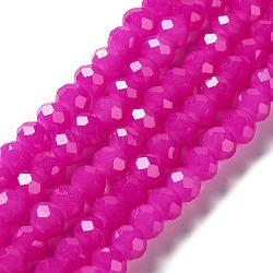 Baking Painted Imitation Jade Glass Bead Strands, Faceted Rondelle, Fuchsia, 6x5mm, Hole: 1.2mm, about 85pcs/strand, 16.73''(42.5cm)(DGLA-A034-J6MM-A28)