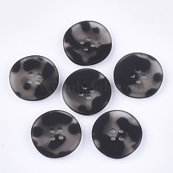 4-Hole Acrylic Buttons, Rubberized, Flat Round, Black, 25.5x4.5mm, Hole: 2mm(BUTT-T003-02A)