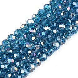 Electroplate Glass Beads Strands, AB Color Plated, Faceted, Rondelle, Teal, 3.5~3.8x3mm, Hole: 0.4mm, about 113~115pcs/strand, 12.80~12.99 inch(32.5~33cm)(EGLA-A044-T3mm-B27)