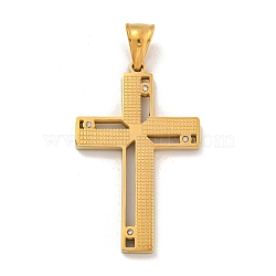 Ion Plating(IP) 304 Stainless Steel Pendants, with Crystal Rhinestones, Cross Charm, Golden, 42x26.5x3mm, Hole: 7.5x4.5mm(STAS-D110-18G)