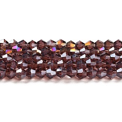 Transparent Electroplate Glass Beads Strands, AB Color Plated, Faceted, Bicone, Medium Purple, 3.5~3.8x3mm, Hole: 0.8mm, about 113~115pcs/strand, 14.17~14.37 inch(36~36.5cm)(EGLA-A039-T3mm-B05)