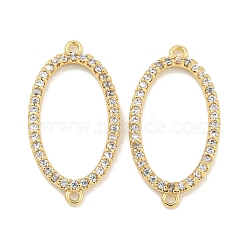 Brass Micro Pave Clear Cubic Zirconia Connector Charms, Hollow Oval Links, Real 18K Gold Plated, 21x11x1.5mm, Hole: 1mm(KK-S386-11G)