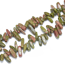 Natural Unakite Beads Strands, Chip, 10~30x5~10x3~9mm, Hole: 1mm, about 65~85pcs/strand, 14.9 inch(G-S312-40)