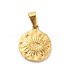 PVD Vacuum Plating 304 Stainless Steel Pendants, with 201 Stainless Steel Snap On Bails, Flat Round with Eye, Golden, 19x16x2mm, Hole: 6.3x3.5mm(STAS-F277-30G)