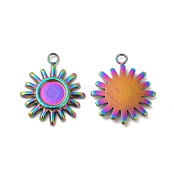 Ion Plating(IP) 304 Stainless Steel Pendant Cabochon Settings, Sun, Rainbow Color, Tray: 6mm, 18.5x15.5x2mm, Hole: 1.8mm(STAS-I671-19MC)