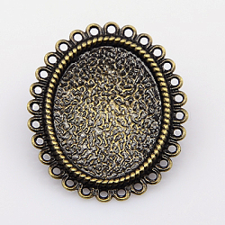 (Holiday Stock-Up Sale)Brass Brooch Findings, Oval, Silver, Tray: 25x19mm, 34x28x7mm, Pin: 0.7mm(KK-H216-S)