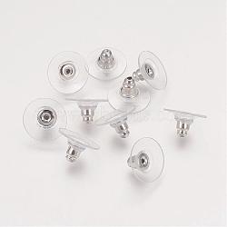 Brass Ear Nuts, Earring Backs, with Plastic, Platinum, 11x11x7mm, Hole: 1mm(X-KK-E446-14P)