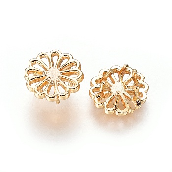 Brass Findings, Flower, Real 18K Gold Plated, 9.5x5mm, Pin: 0.6mm