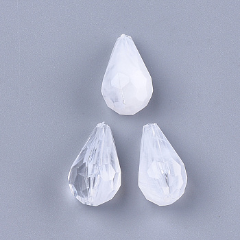 Acrylic Beads, Imitation Gemstone, Faceted, teardrop, Clear & White, 22x12x11.5mm, Hole: 1.2mm