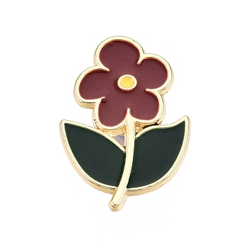 Flower Alloy Enamel Pins, Alloy Brooches for Backpack Clothes, Black, 28x20mm