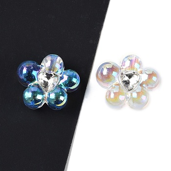 UV Plating Transprent Acrylic Beads, with Rhinestone, Flower, Clear AB, 16.5x19.5x10.5mm, Hole: 3mm