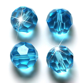 Imitation Austrian Crystal Beads, Grade AAA, Faceted(32 Facets), Round, Deep Sky Blue, 10mm, Hole: 0.9~1mm