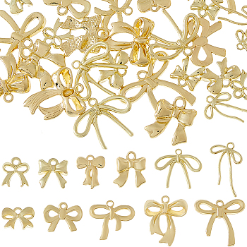 44Pcs 11 Style Rack Plating Alloy Pendants, Bowknot, Golden, 11~23x9.5~19x1~4mm, Hole: 1.4~1.6mm, 4pcs/style
