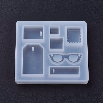 Pendant Silicone Molds, Resin Casting Molds, For UV Resin, Epoxy Resin Jewelry Making, Rectangle & Square & Glasses, White, 80x90x11mm, Hole: 2mm & 2.5mm, Inner Size: 11~41mm