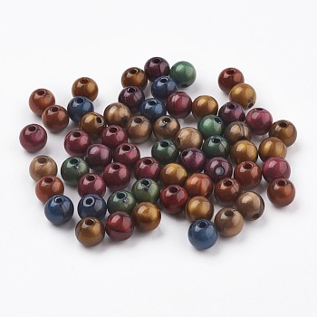 Acrylic Beads, Imitation Tiger Eye Beads, Round, Mixed Color, 7~7.5mm, Hole: 1.8mm, about 1900pcs/500g