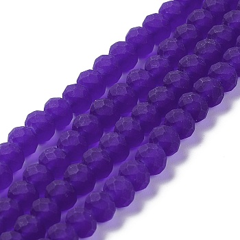 Transparent Glass Beads Strands, Faceted, Frosted, Rondelle, Blue Violet, 6x4.5mm, Hole: 1.4mm, about 86pcs/strand, 16.14 inch(41cm)