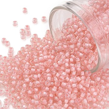 TOHO Round Seed Beads, Japanese Seed Beads, (191) Soft Pink Lined Crystal, 11/0, 2.2mm, Hole: 0.8mm, about 1110pcs/10g
