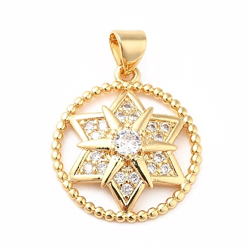 Rack Plating Brass Micro Pave Cubic Zirconia Pendants, Long-Lasting Plated, Ring with Star of David, Real 18K Gold Plated, 21.5x19x5mm, Hole: 3.3x4.5mm