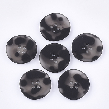 4-Hole Acrylic Buttons, Rubberized, Flat Round, Black, 25.5x4.5mm, Hole: 2mm