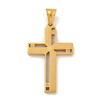 Ion Plating(IP) 304 Stainless Steel Pendants, with Crystal Rhinestones, Cross Charm, Golden, 42x26.5x3mm, Hole: 7.5x4.5mm