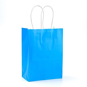 Pure Color Kraft Paper Bags, Gift Bags, Shopping Bags, with Paper Twine Handles, Rectangle, Dodger Blue, 21x15x8cm
