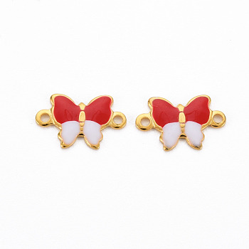 304 Stainless Steel Enamel Links Connectors, Two Tone, Butterfly, Real 16K Gold Plated, Cadmium Free & Nickel Free & Lead Free, Red, 6.5x10x1mm, Hole: 1mm