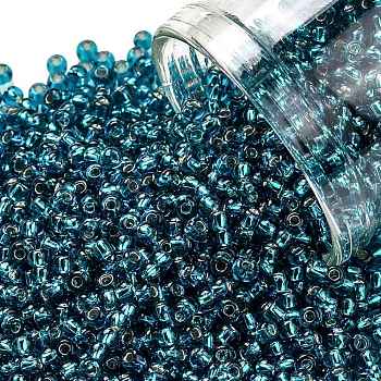 TOHO Round Seed Beads, Japanese Seed Beads, (23BD) Aqua Silver Lined, 11/0, 2.2mm, Hole: 0.8mm, about 5555pcs/50g