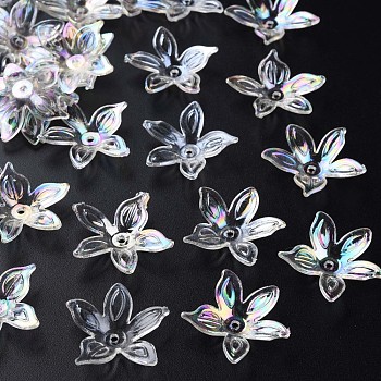 Transparent Acrylic Beads, AB Color, Flower, White, 25.5x28x6mm, Hole: 1.8mm, about 980pcs/500g