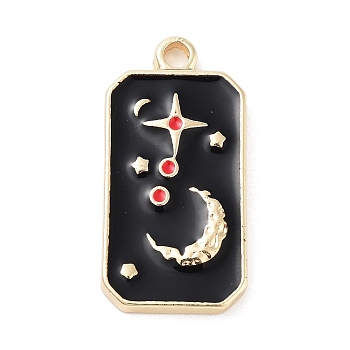 Tarot Alloy Enamel Pendants, Golden, Rectangle Charm, Moon, 25x13x3mm, Hole: 2mm