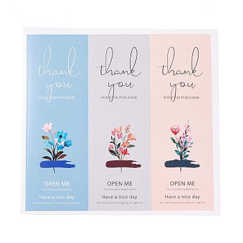 Self-Adhesive Paper Gift Tag Stickers, Rectangle with Word & Flower Pattern, for Presents, Packing Bags, Mixed Color, 9x3x0.01cm, 3pcs/sheet