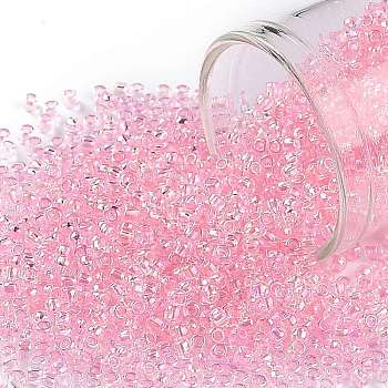TOHO Round Seed Beads, Japanese Seed Beads, (171D) Dyed Pink Transparent Rainbow, 11/0, 2.2mm, Hole: 0.8mm, about 5555pcs/50g