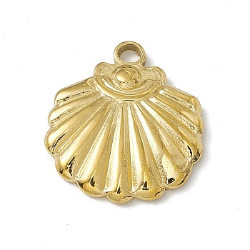 304 Stainless Steel Pendants, Shell Charm, Golden, 18x16x2.5mm, Hole: 2.1mm