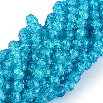 Crackle Glass Beads Strands, Round, Dark Turquoise, 8mm, Hole: 1.3~1.6mm, about 100pcs/strand, 31.4 inch