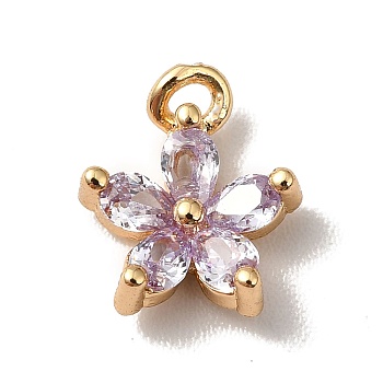 Brass Cubic Zirconia Flower Charms, Real 18K Gold Plated, Bauhinia Charm, Thistle, 10x8x3mm, Hole: 1.2mm