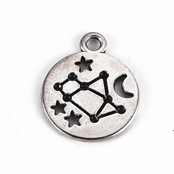 Tibetan Style Alloy Pendants, Lead Free & Cadmium Free, Flat Round with Moon and Star, Antique Silver, 16.5x13.5x1mm, Hole: 1.5mm