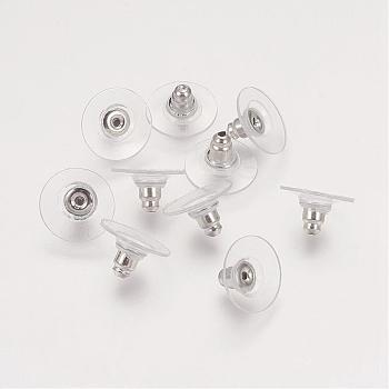 Brass Ear Nuts, Bullet Clutch Earring Backs with Pad, for Stablizing Heavy Post Earrings, with Plastic, Platinum, 11x11x7mm, Hole: 1mm