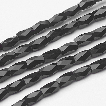 Opaque Glass Beads Strands, Faceted, Column, Black, 5x3mm, Hole: 0.5mm, about 100pcs/strand, 19.4 inch