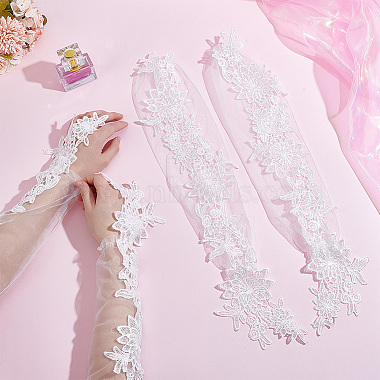 Flower Pattern Polyester Lace Cuff Mesh Long Fingerless Gloves(AJEW-WH0455-019)-3