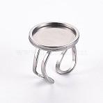 Non-Tarnish 201 Stainless Steel Cuff Pad Ring Settings, Laser Cut, Stainless Steel Color, Tray: 18mm, US Size 7 1/4(17.5)~US Size 8(18mm)(X-STAS-S080-040E-P)