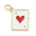 Brass Enamel Charms, with Jump Ring, Cadmium Free & Lead Free, Long-Lasting Plated, Rack Plating, Playing Card Charms, Real 18K Gold Plated, Heart, 15x12.5x2mm, Hole: 3mm(X-KK-G522-44G-02)