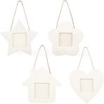Natural Poplar Wood Hanging Photo Frame, House & Heart & Star & Flower, BurlyWood, 109~120x119~124x7~7.5mm, 24pcs/set(ODIS-FG0001-12)