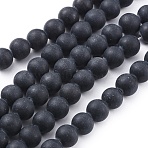 Natural Black Obsidian Beads Strands, Frosted, Round, 8mm, Hole: 1.2mm, about 45~47pcs/strand, 14.2~14.5 inch(36~37.5cm)(G-F662-01-8mm)