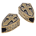 2Pcs Brass European Beads, Large Hole Beads, Cross Shield, Raw(Unplated), 21x12.5x9mm, Hole: 5.5mm(KK-DC0004-80C)