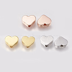Brass Beads, Heart, Mixed Color, 6.5x8x2.5mm, Hole: 1.5mm(X-KK-E735-30)