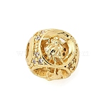 Brass Micro Pave Cubic Zirconia Beads, Twelve Constellations, Real 18K Gold Plated, Virgo, 9x9x10mm, Hole: 2.7mm(KK-Z095-04G-06)