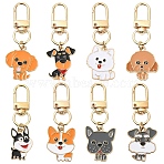 8Pcs Alloy Enamel Pendant Decorations, Dog, with Alloy Swivel Clasps, Light Gold, Mixed Color, 60mm(HJEW-YW00420)