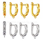 4 Pairs 2 Colors Brass Hollow Out Rectangle Hoop Earring Findings, Latch Back, Lead Free & Cadmium Free, Platinum & Golden, 18.5x12x3mm, Hole: 1.2mm, Pin: 1mm, 2 Pairs/color(ZIRC-SZ0005-04)